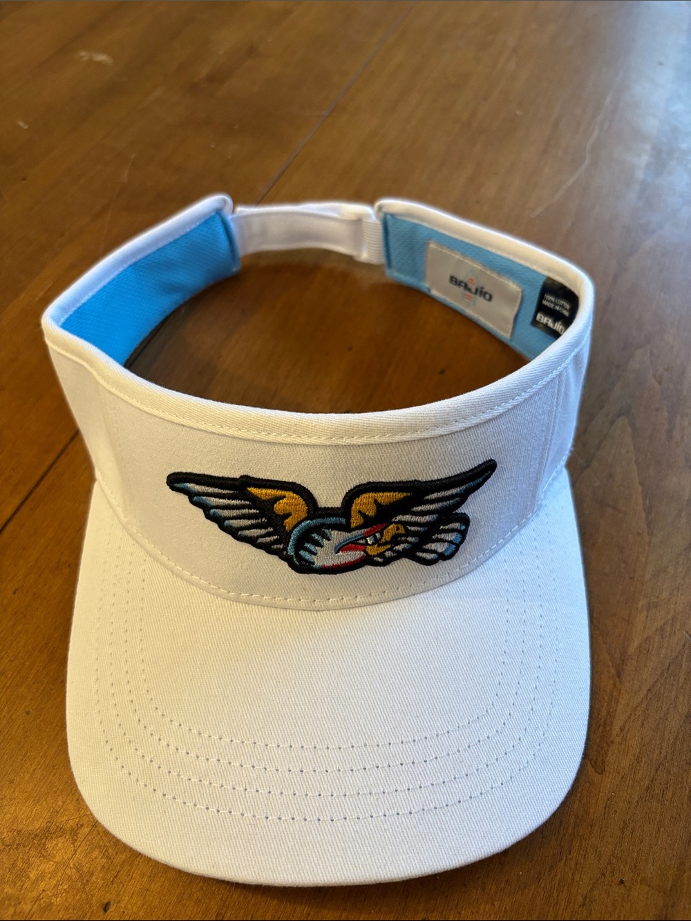 Bajio Sun Visor Cap with  eagle Patch - White, Blue Lining